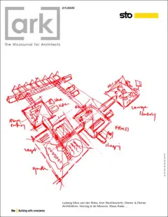 Cover of [ark] magazine, 01/2005: Sketch of Halley Station, Antarctica by Ken Shuttleworth, make architects, London, UK