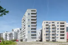 The Campagne Areal residential development in Innsbruck, Austria is centred around outdoor spaces that mimic old towns, a mix between play area, street, laneway, old-fashioned courtyard and garden.