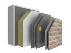 Image of a cross section of an example EWIS with mineral insulation and brick facade