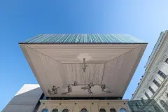 University of Graz Library, view of large artwork on underside of canopy, created with 'sgraffito' render technique